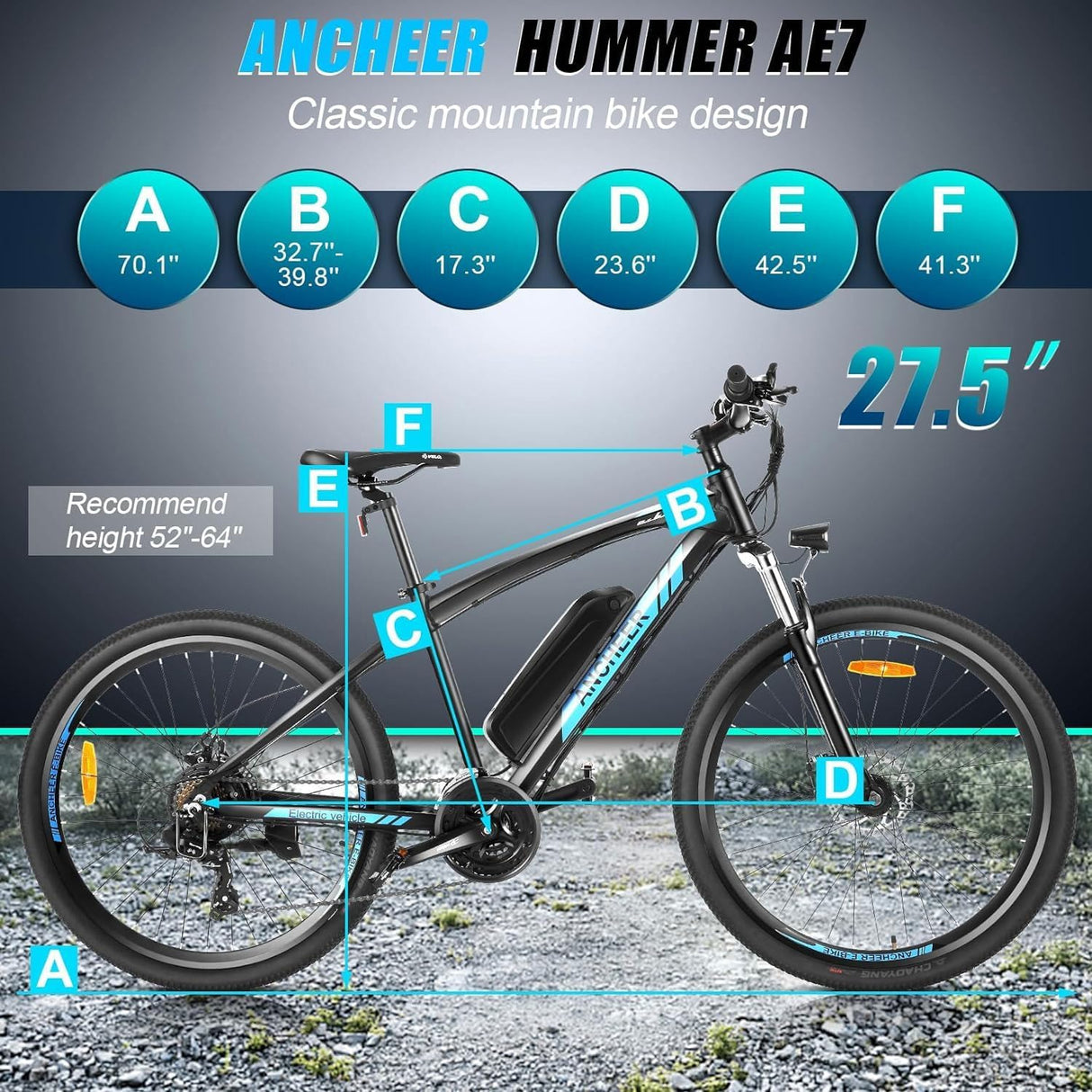Bicicleta eléctrica ANCCHER 750W, 60 millas, 48V, montaña 27.5