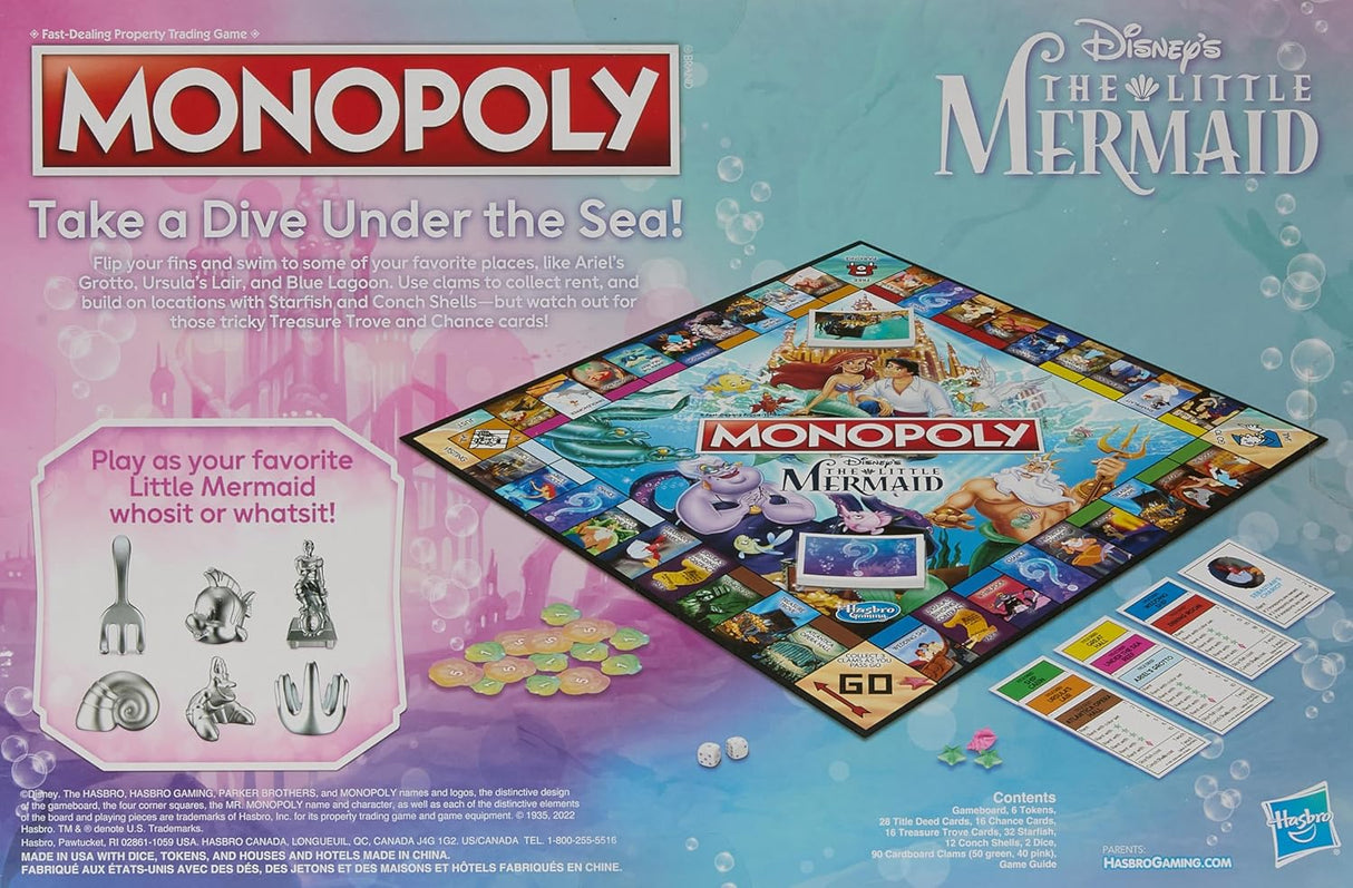 Monopoly Disney La Sirenita, Juego de Mesa, 2-6 Jugadores