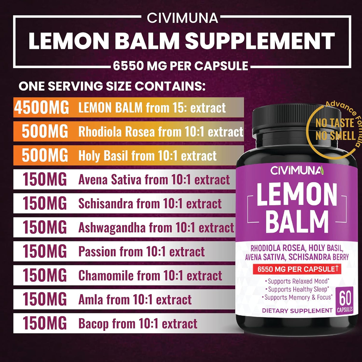 Suplemento (2 paquetes) Cápsulas de bálsamo de limón 6550mg