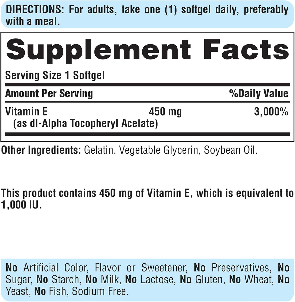 Suplementos Vitamina E apoya la función inmunológica 450 mg