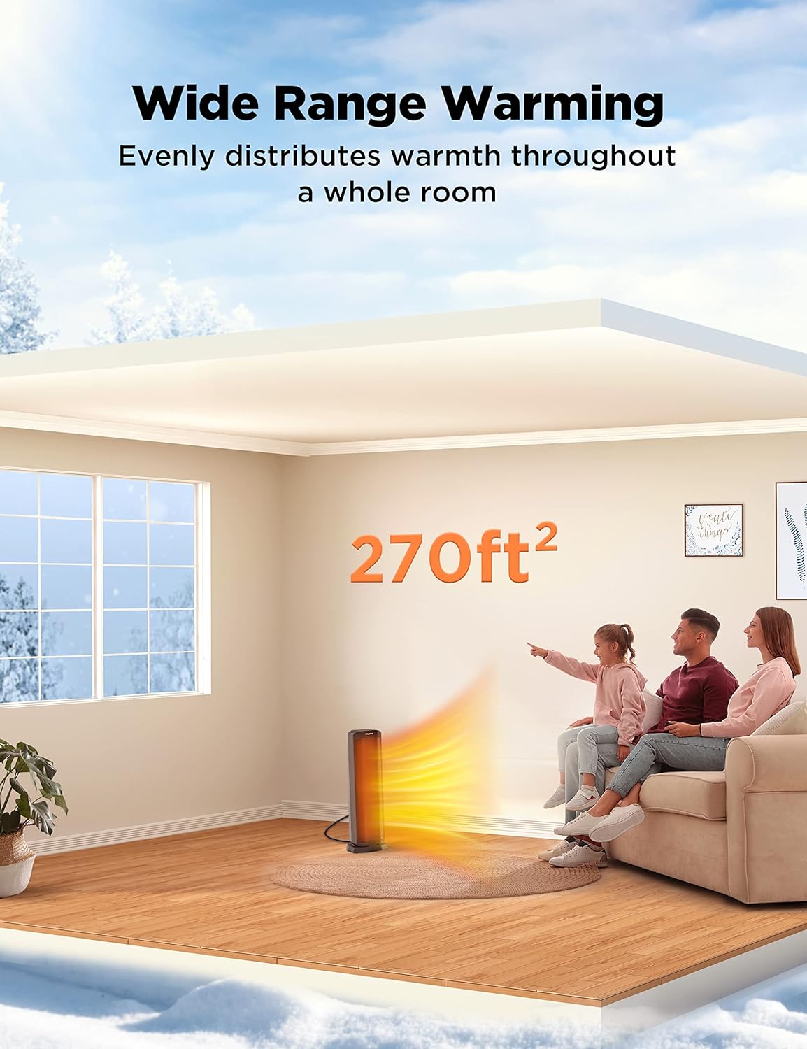 Calentador de espacio de torre de 1500 W, temporizador