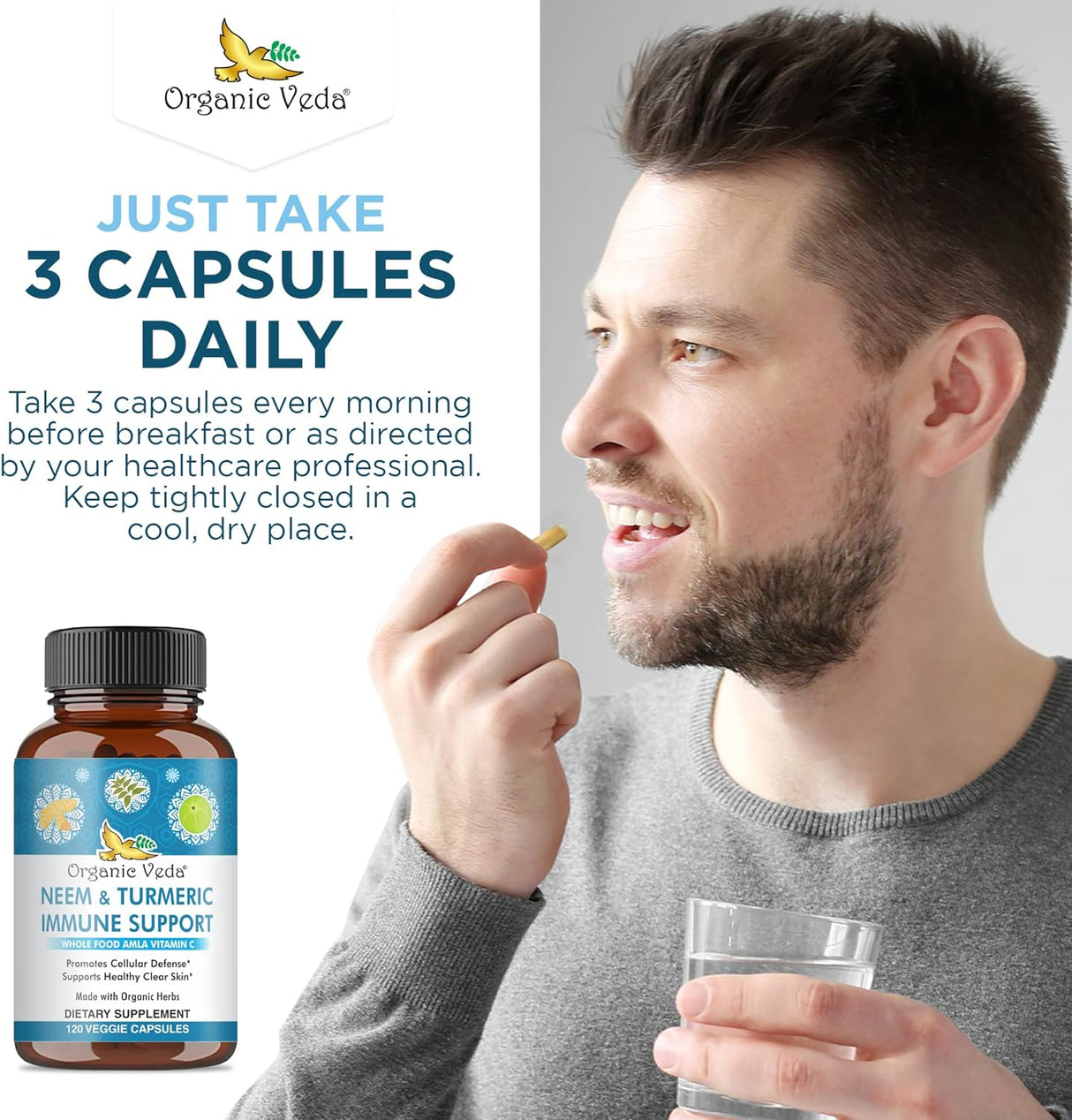 Cápsulas de Neem y Cúrcuma con Amla y Tulsi Suplemento