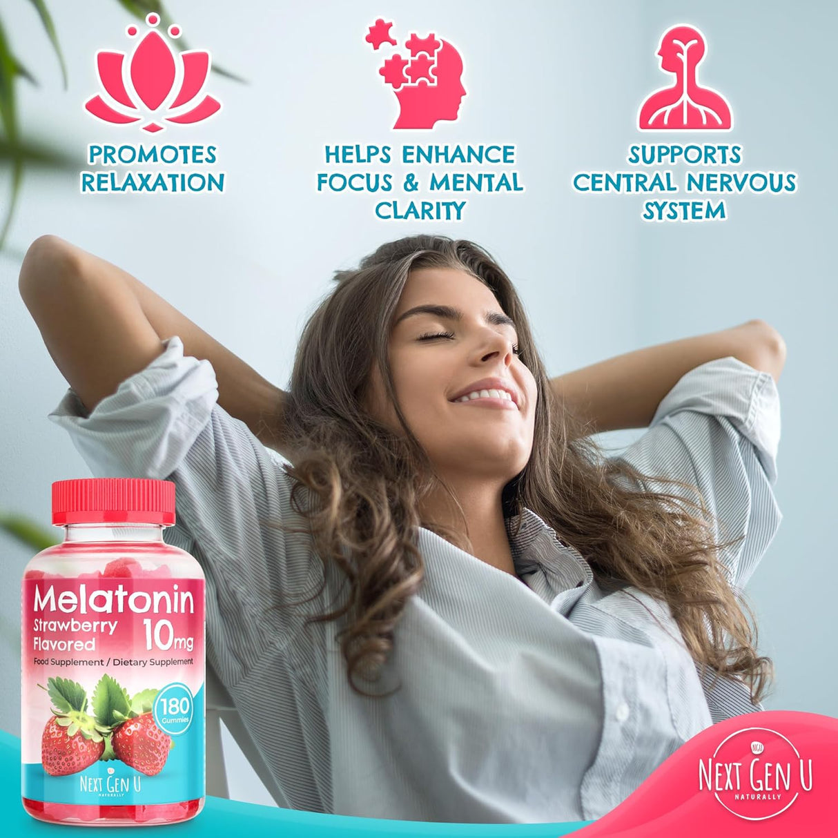 Gomitas de Melatonina 10 mg NGU - 180 Veganas Sabor Fresa