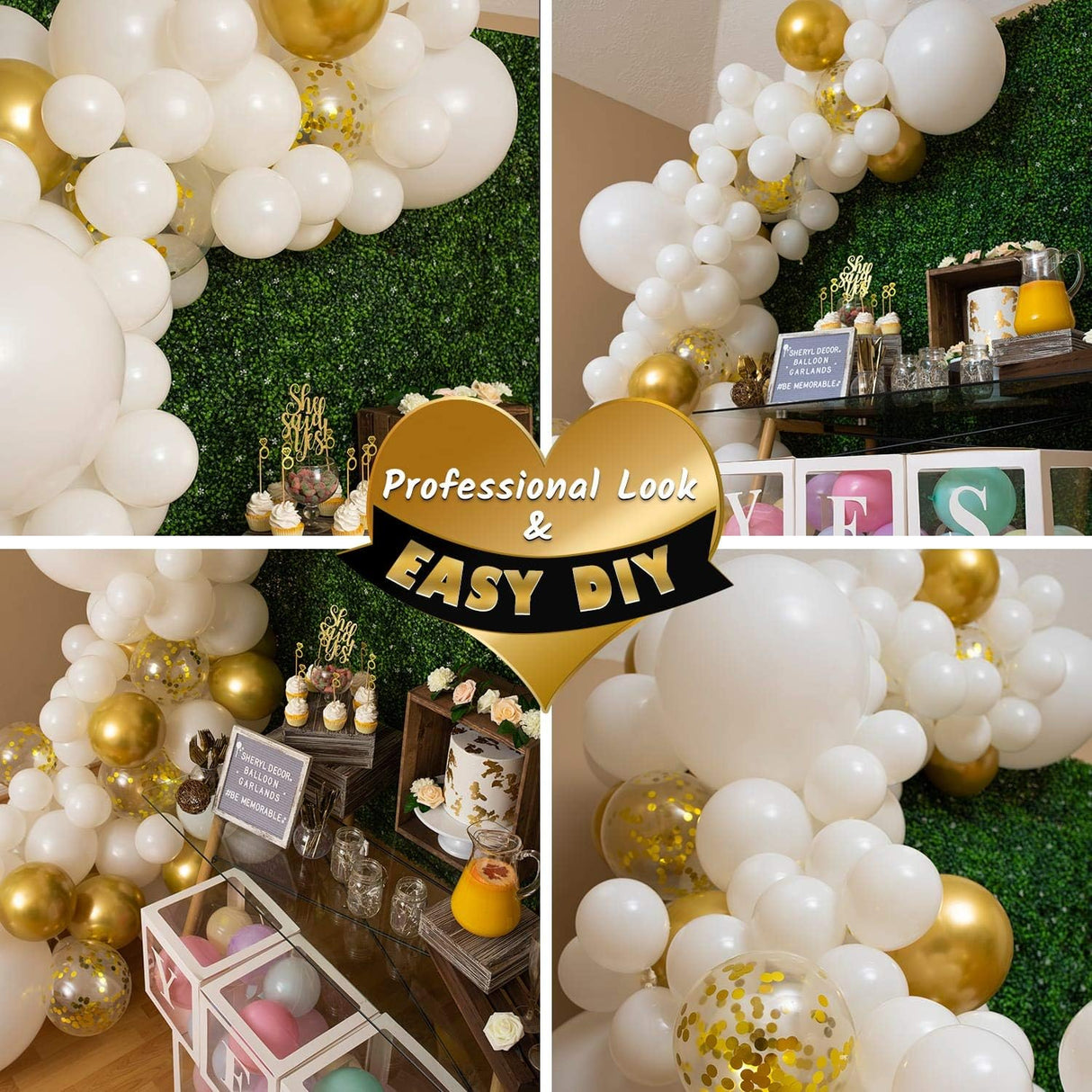Kit de Guirnalda y Arco de Globos Blanco y Dorado para Fiestas