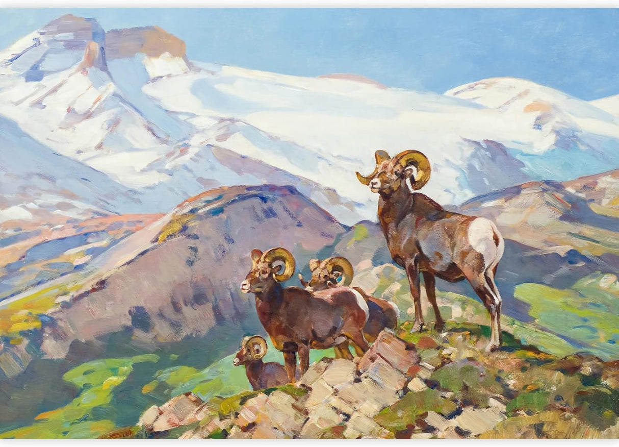 Adhesivo mural removible para pared, oveja carnero acuarela montaña, naturaleza, ilustraciones de área silvestre, bellas artes, granja/paisaje rural, rústico, para sala de estar,