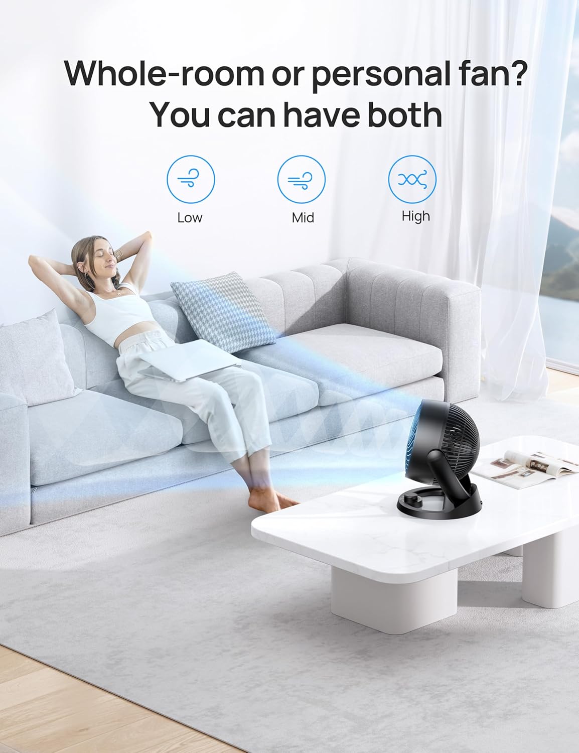 Ventilador Dreo de 12, 70ft, 28db, 3 velocidades, modelo X