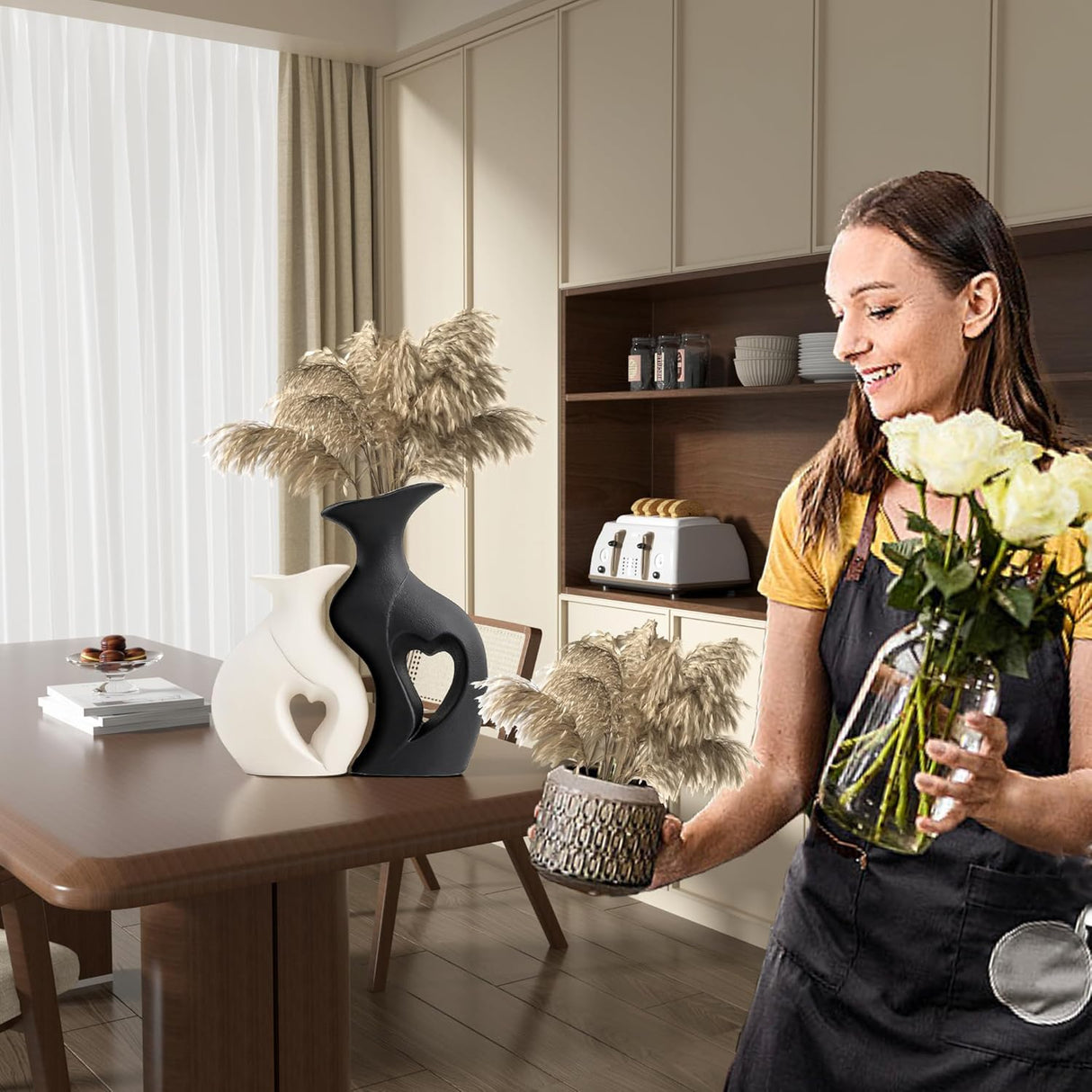 Jarrones de cerámica en forma de corazón, set de 2, moderno