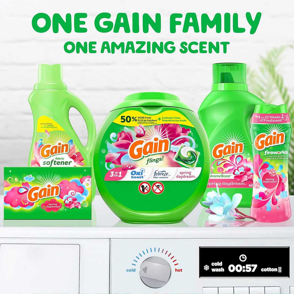 Gain flings Laundry Detergent Soap Pacs HE Compatible 112 ct Long Lasting Scent Spring Daydream