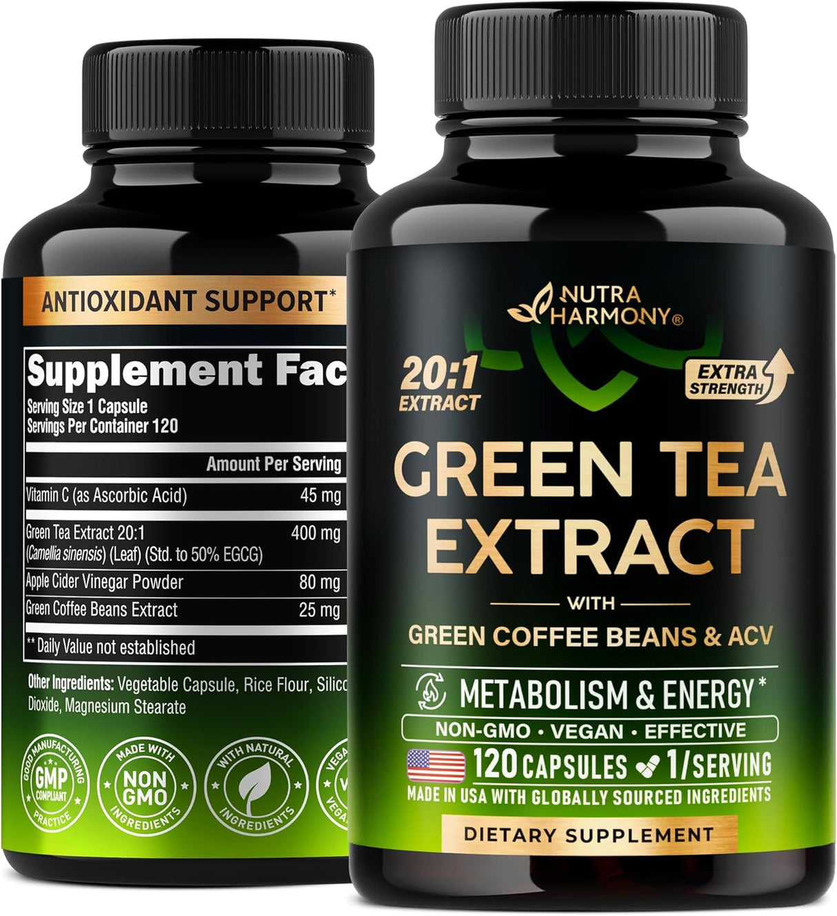 Suplemento de Té Verde con Café Verde y Vinagre de Manzana, 120 cápsulas