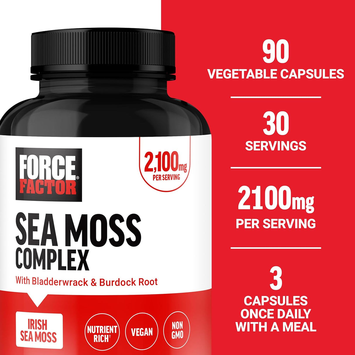 Irish Sea Moss Cápsulas Force Factor con Burdock, 90 cápsulas