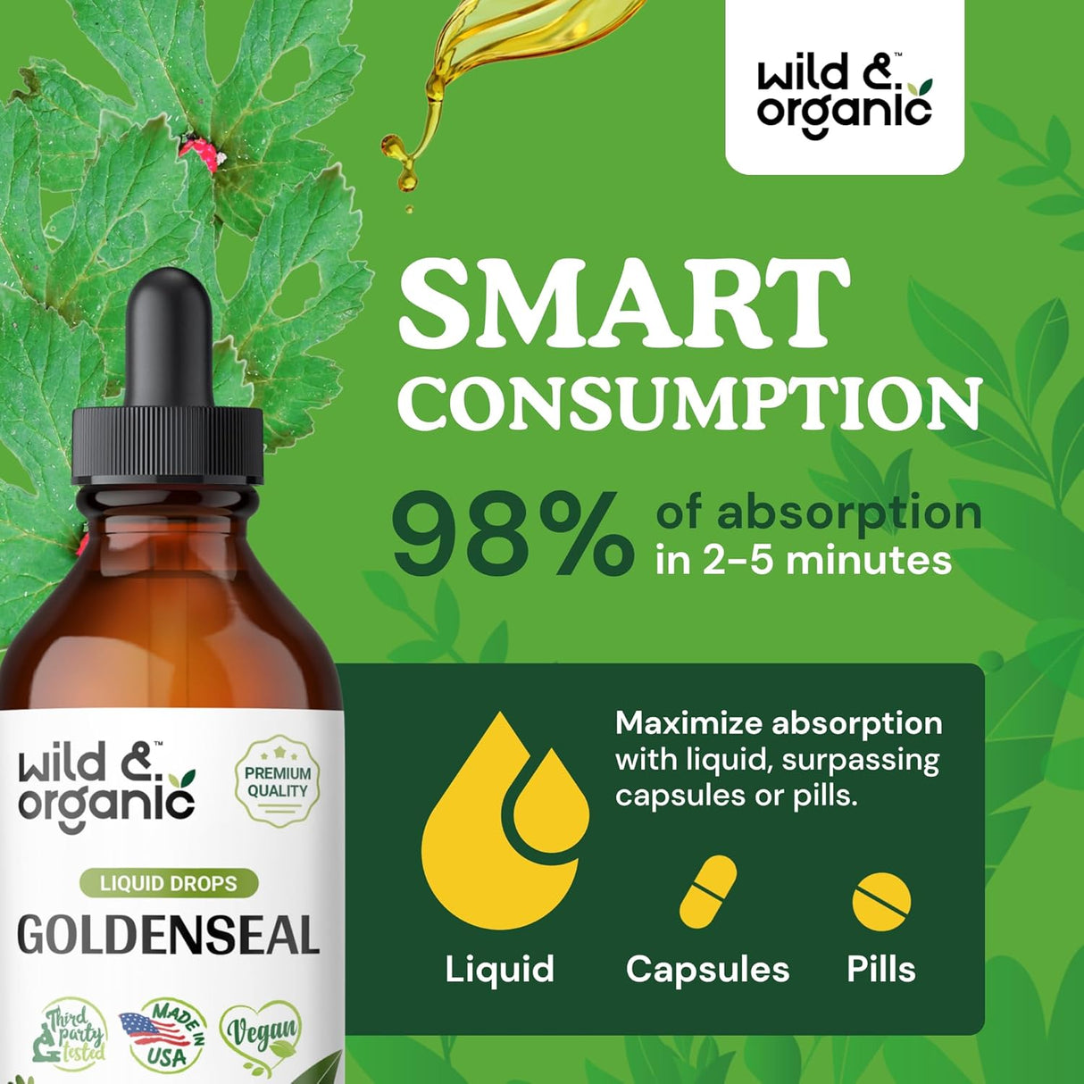 Suplemento Goldenseal Tincture Extracto líquido orgánico 4oz