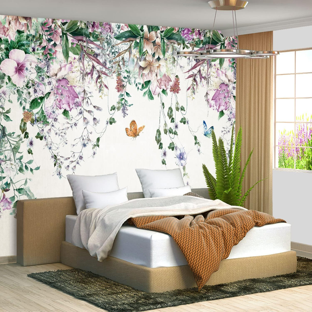 Papel pintado de hojas botánicas tropicales, mural de pared con plantas verdes para sala de estar y dormitorio (papel tapiz para pared de habitacion) 108 x 75 pulgadas (no despegar ni pegar)