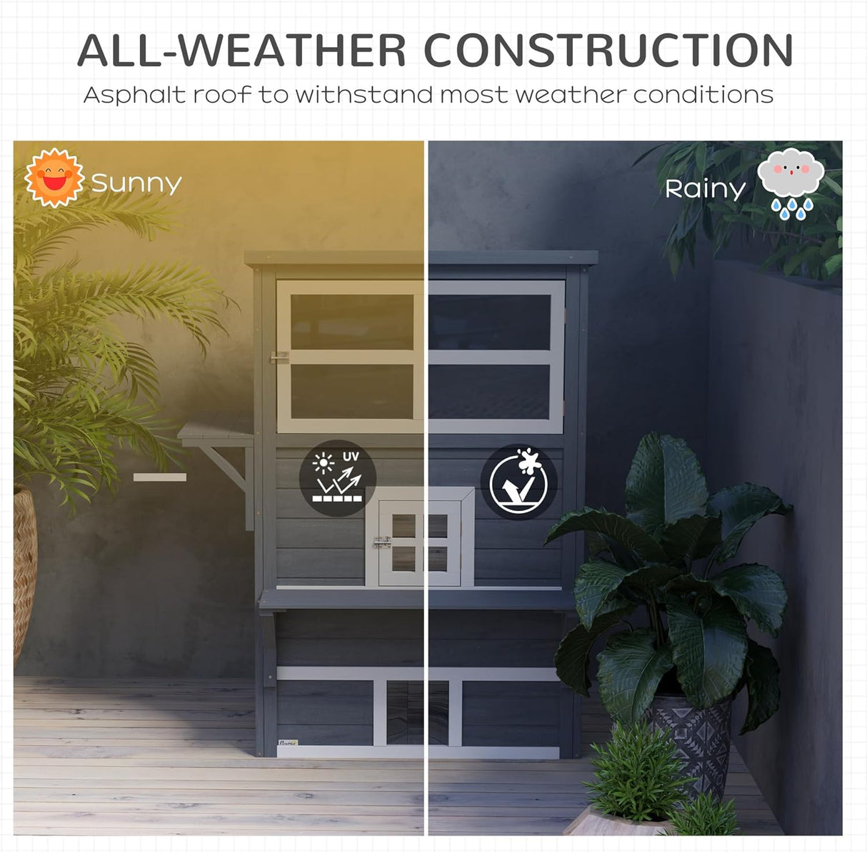 Casa para Gatos 3 Niveles PawHut, Refugio Exterior con Techo