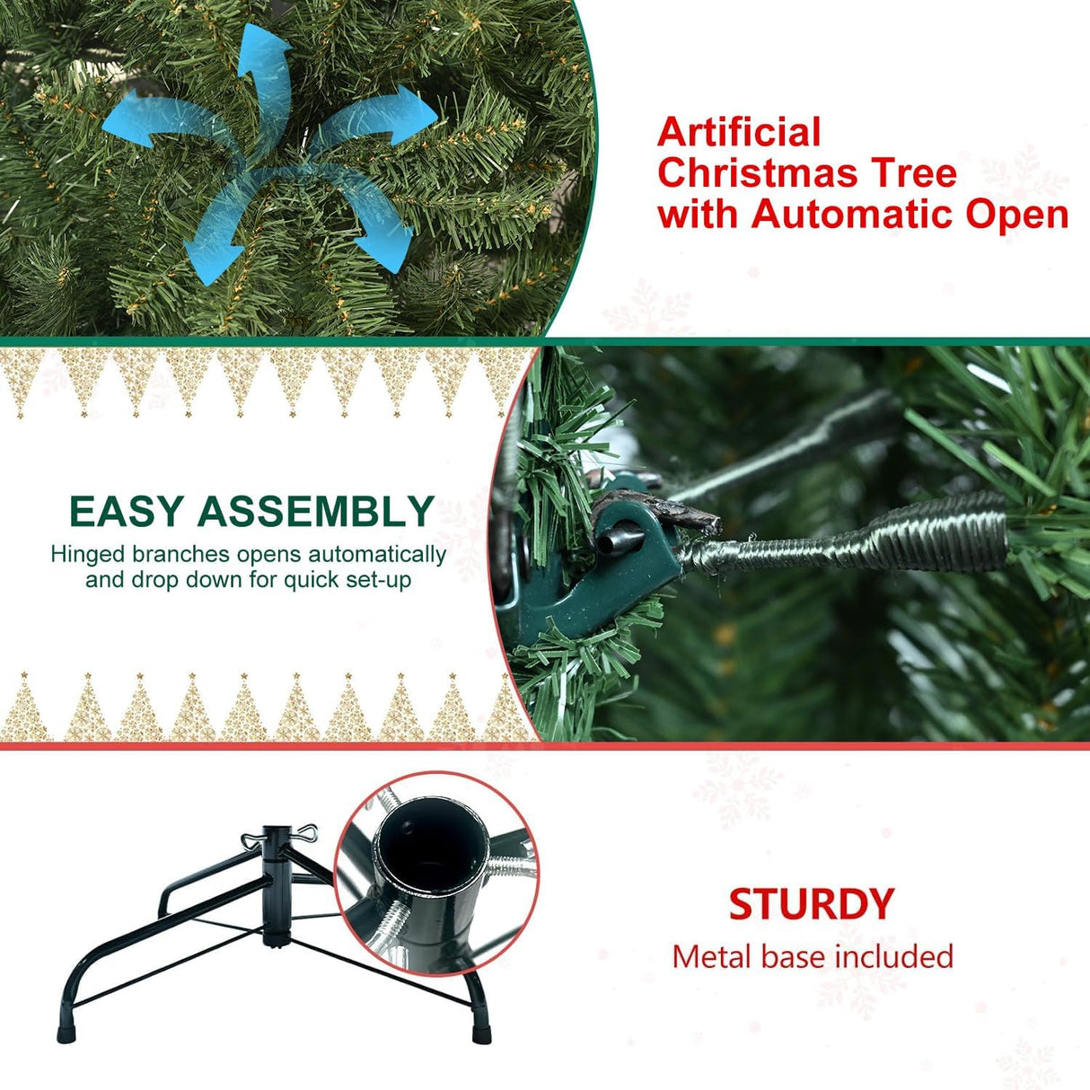 Árbol de Navidad Artificial 5FT Maylaviu, 600 Ramas, Base Metálica