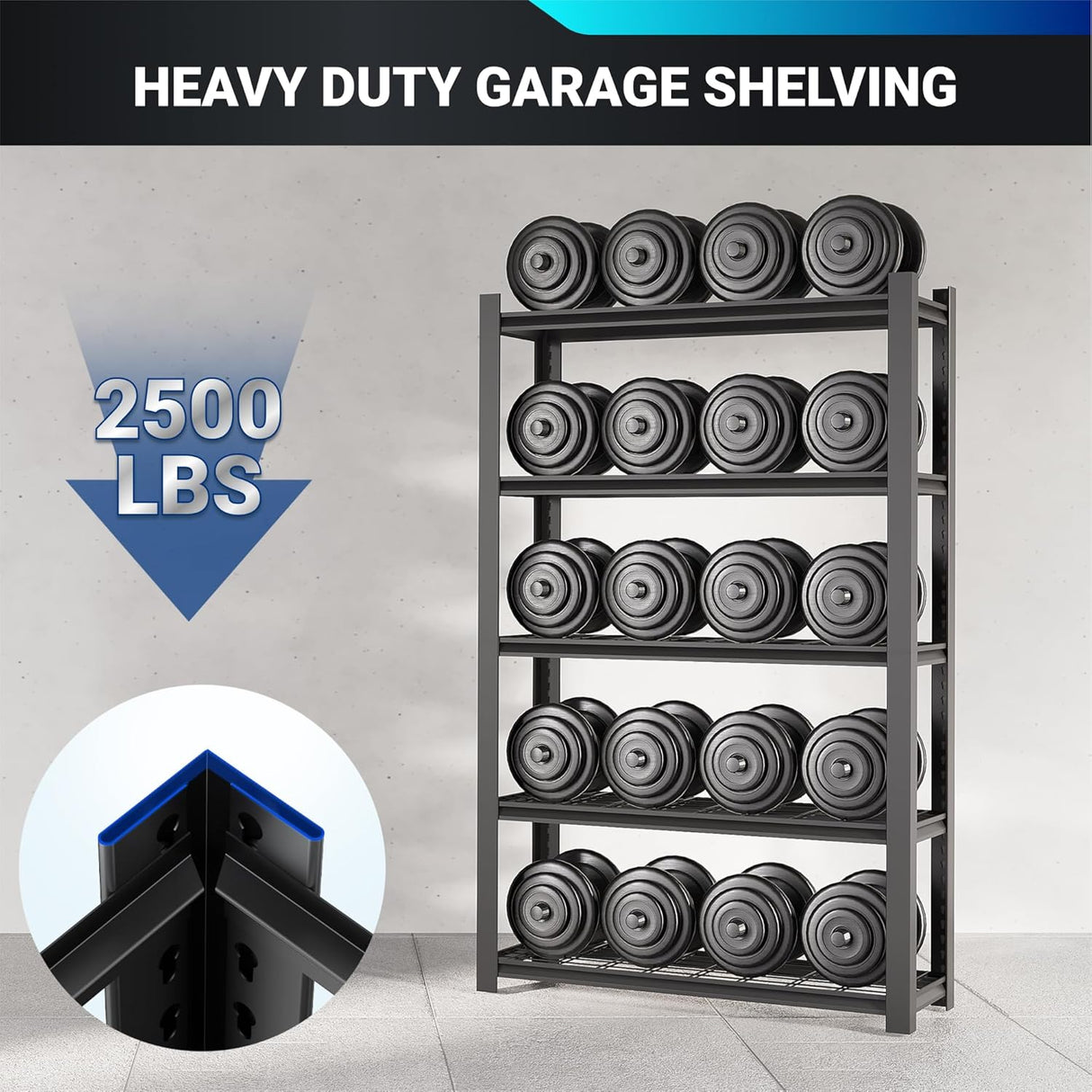 Estantería de garaje resistente de 2500 libras, metal, 5