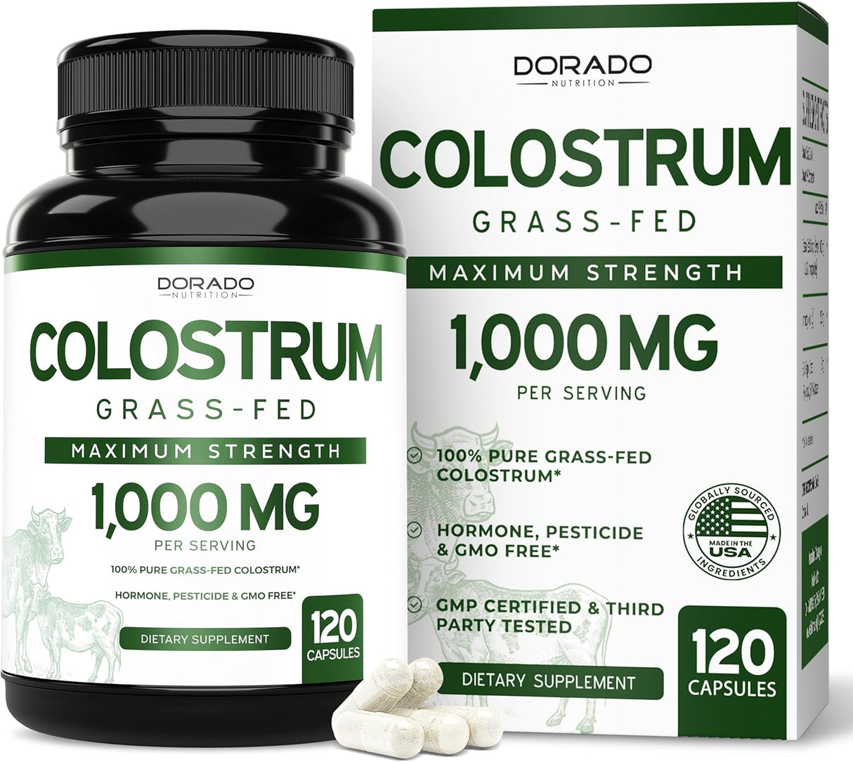 Suplemento de Calostro 1000mg - Vegano, Gluten Free, USA