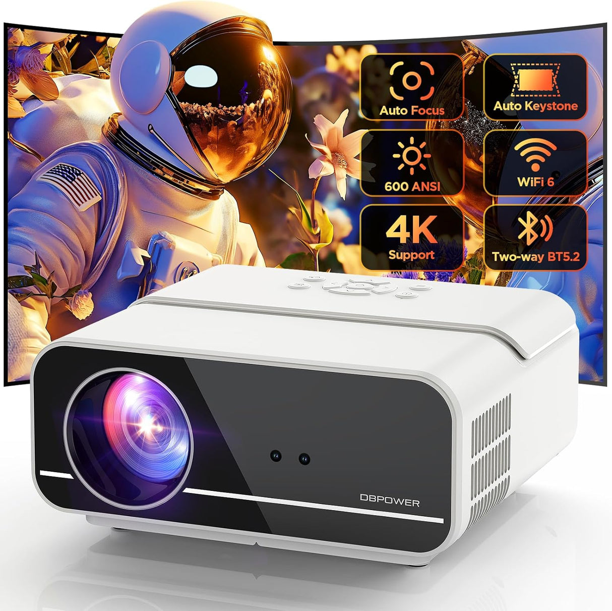 Proyector DBPOWER 4K, 5G WiFi, Bluetooth, 600ANSI, 1080P