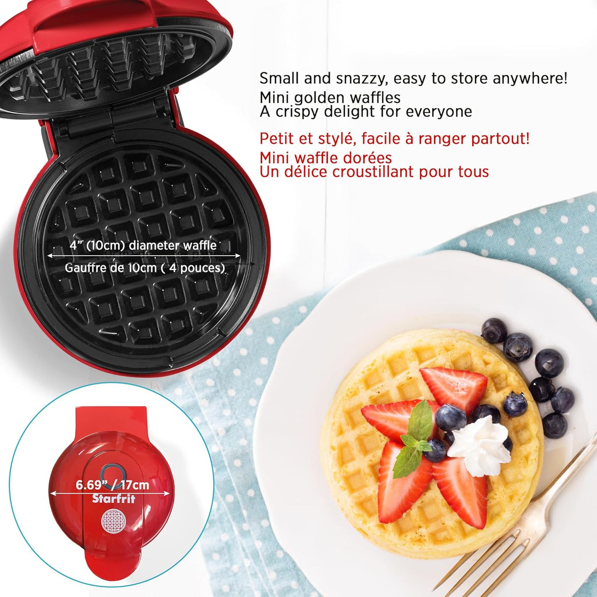 Mini Waffle Maker 4 In. Starfrit, Pequeña Cocina, Modelo 024725