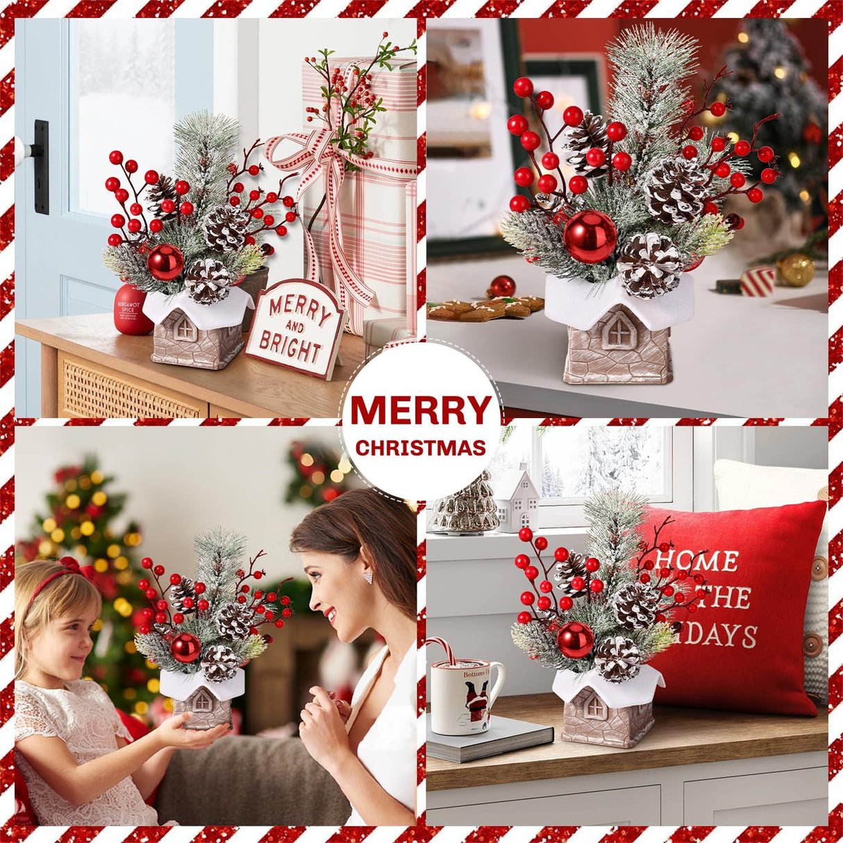 Árbol de Navidad Miniatura Decorativo con Adornos (Cabin-Snow)