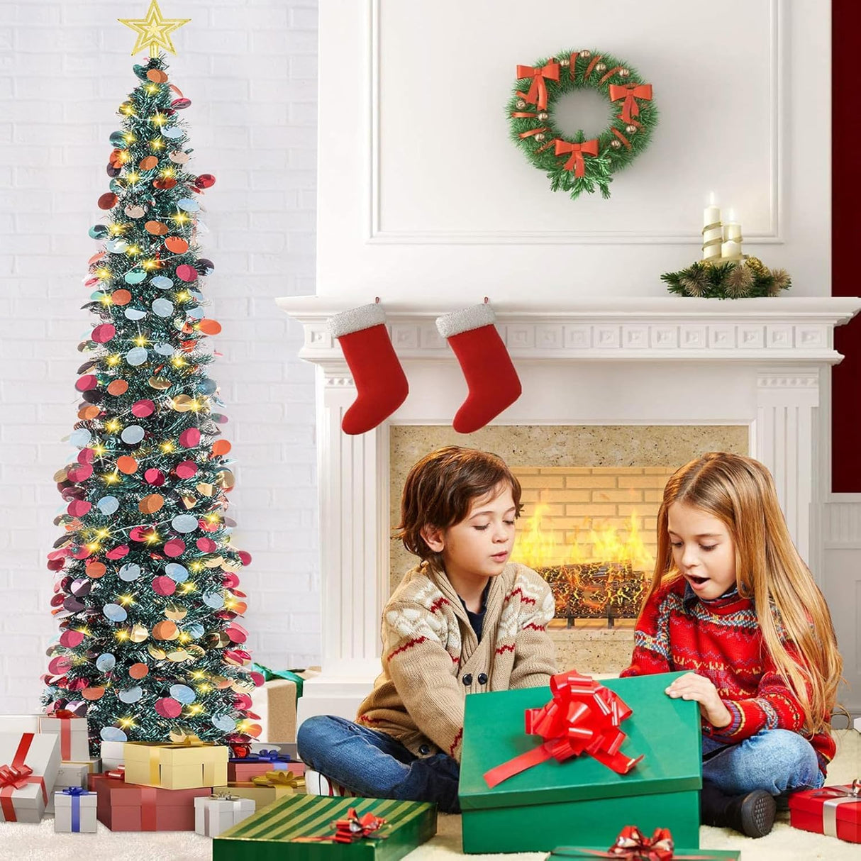 Árbol de Navidad Pop-Up 5 FT con luces temporizadas, modelo HMASYO