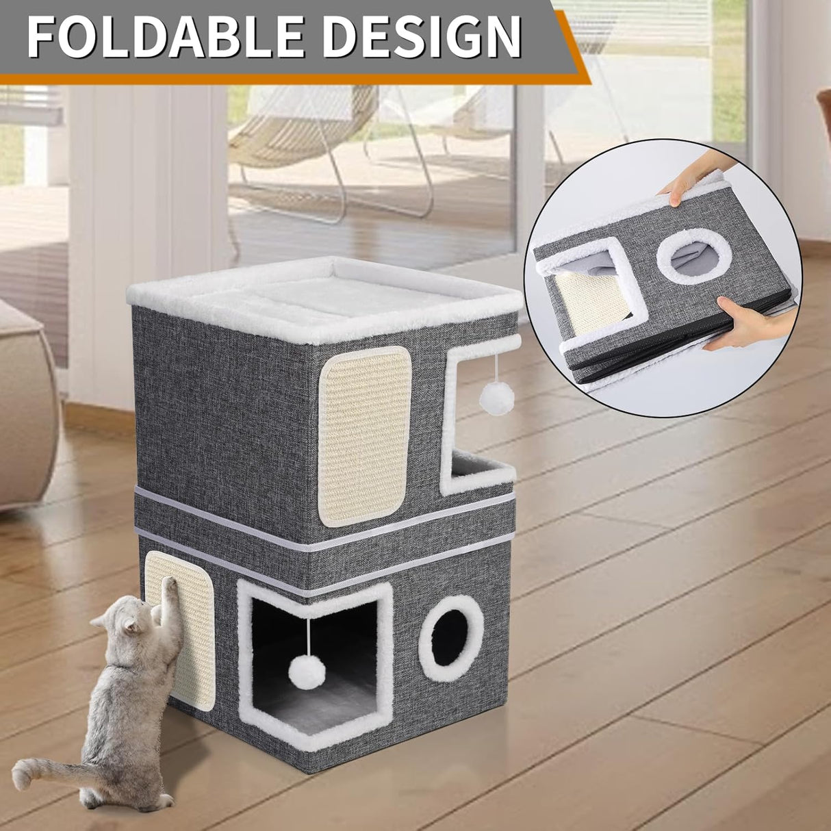 Casa de Gato de 2 Pisos, Marca XYZ, Cueva y Rascadores, Modelo ABC