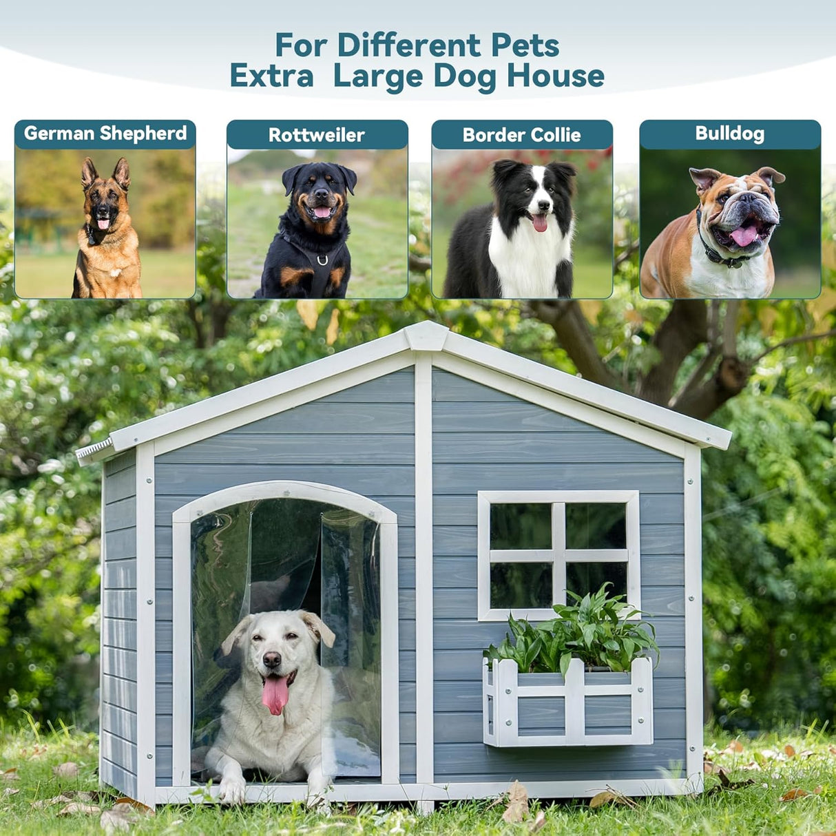 Casa para perros extra grande para exteriores con techo PVC