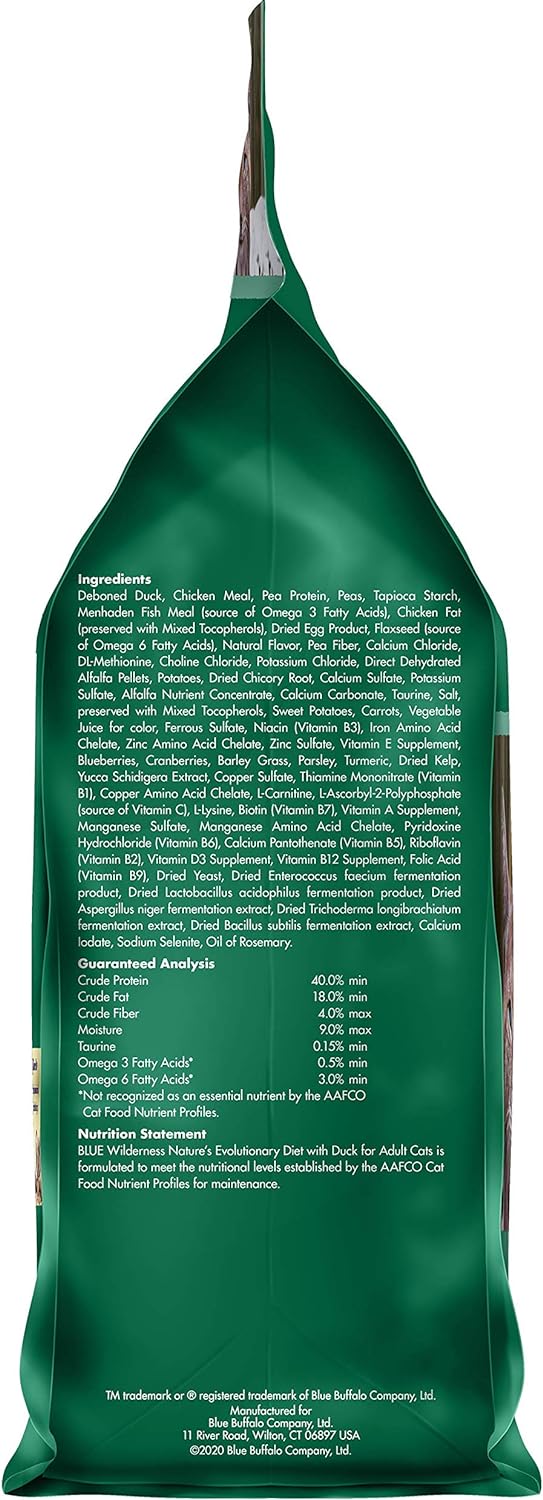 Blue Buffalo Wilderness - Alimento seco natural para gatos adultos, alto en proteínas, pato, 5 libras