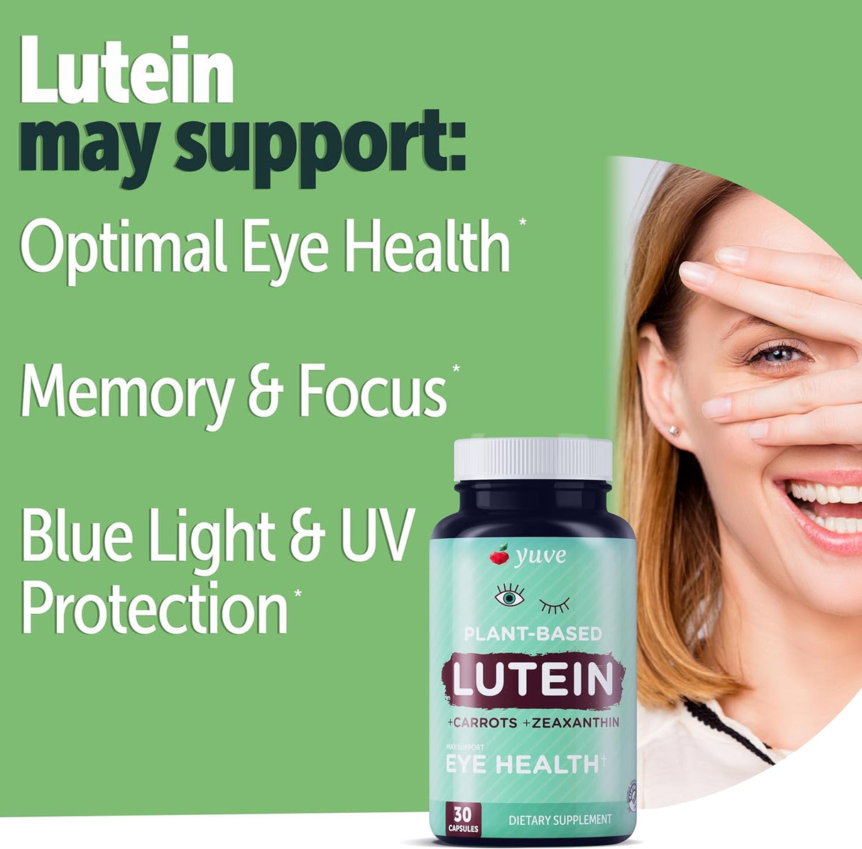 Suplemento de luteína zeaxantina, luteína 20 mg, vitamina para la salud de los ojos, para ojos secos, fatiga, luteax2020, suplementos oculares - 30 cápsulas veganas