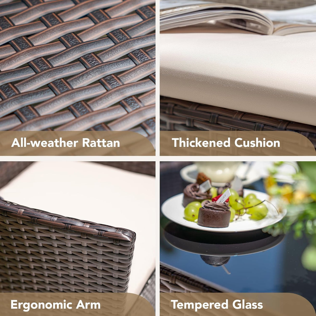 Devoko - Juego de 4 muebles de patio para porche (mimbre, mimbre, polietileno), color beige