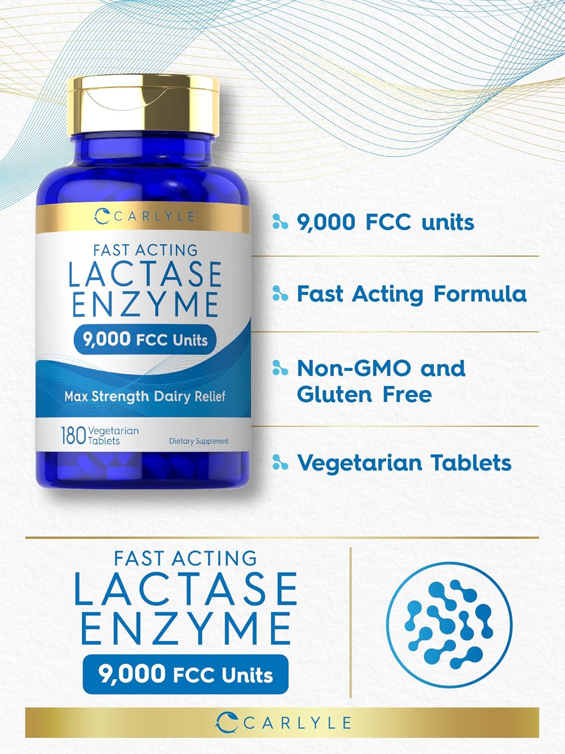 Suplemento de enzima lactasa de acción rápida 180 tableta