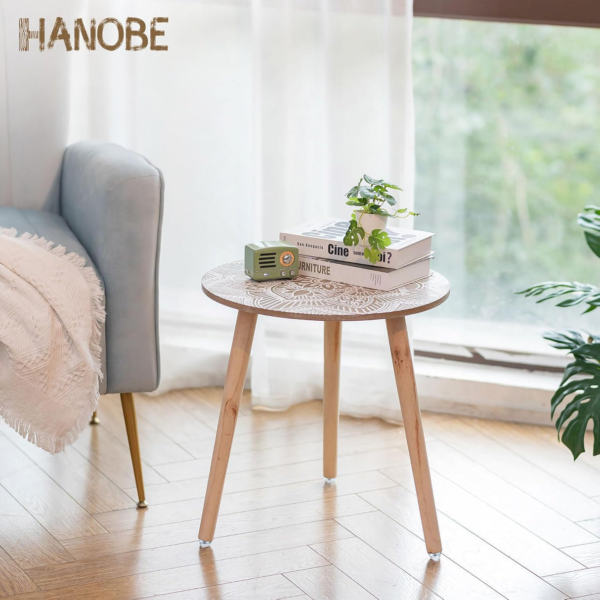 Hanobe Small Round Side Table: Boho End Tables for Living Room