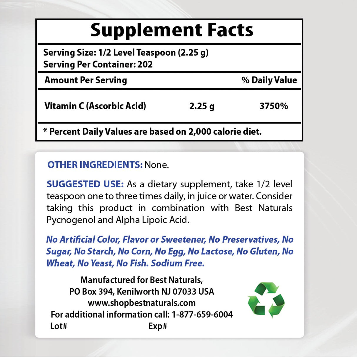100% Vitamin C Polvo 1 lb 454 gramos