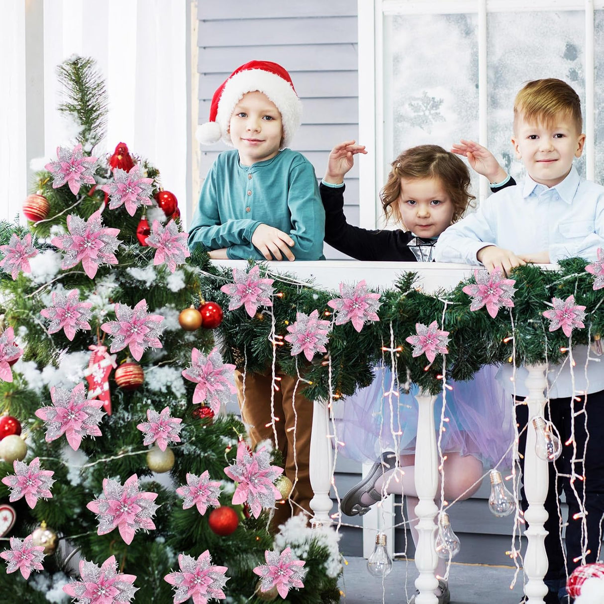 Flores Poinsettia Artificiales, Decoración Navideña, 36 Pcs