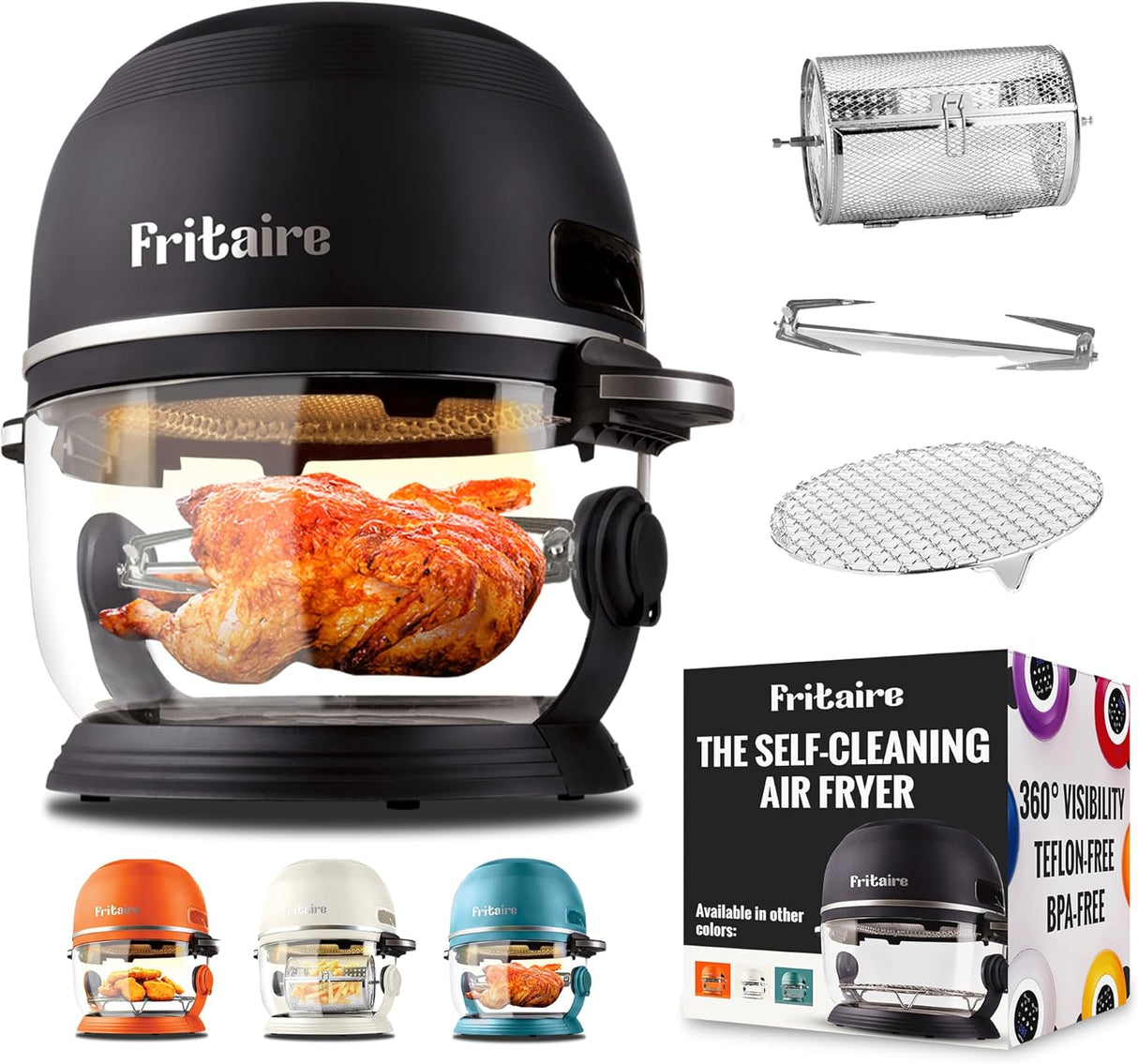Freidora de aire no tóxica 5QT, 6 en 1, auto-limpiante