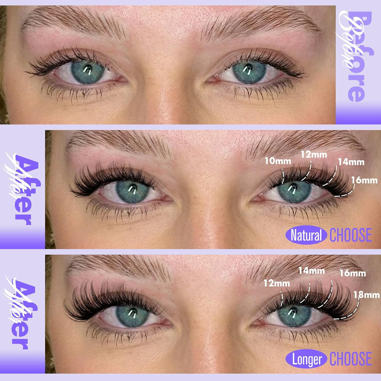 Pawotence Pestañas en Racimo 144pcs 10-18mm Extensiones Suaves