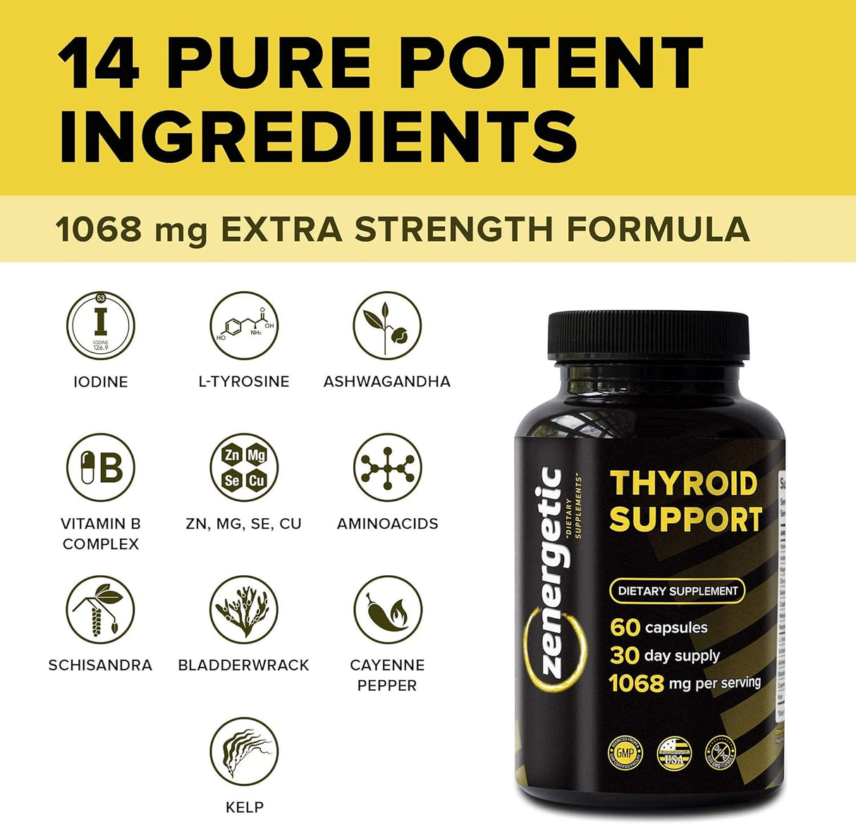 Suplemento de apoyo tiroideo con L tirosina y yodo │ Enfoque