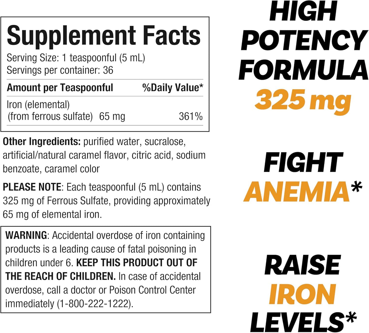 Sulfato Ferroso Líquido 65mg Hierro Llorens Care 6 oz