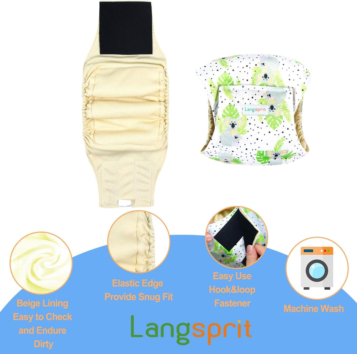 Langsprit Bandas para el vientre masculino perros cachorros y cachorros (koala, S)