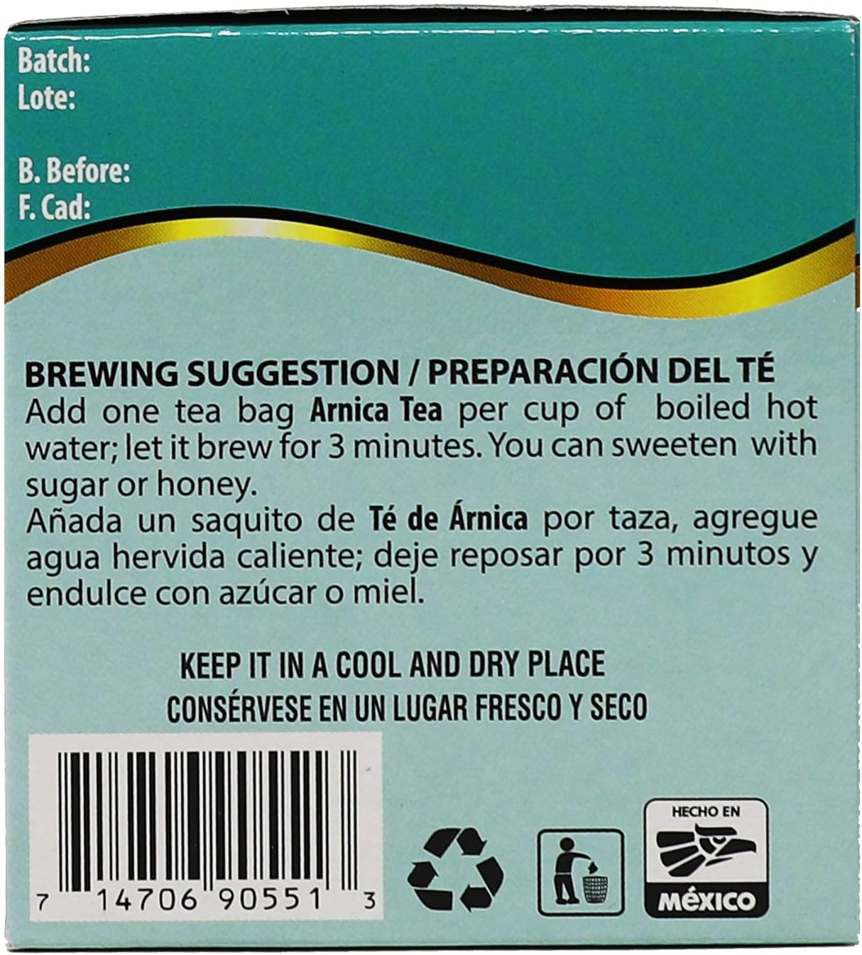 Té de Arnica Herbacil, Sin Cafeína, 3 Paquetes, 75 Bolsitas