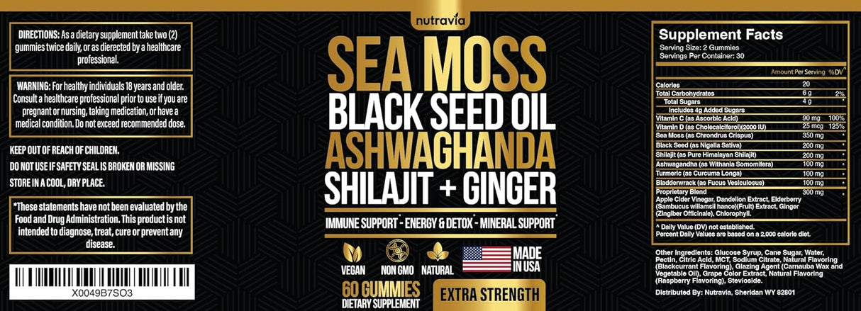Gomitas de Sea Moss, Black Seed, Ashwagandha, Elderberry, 60