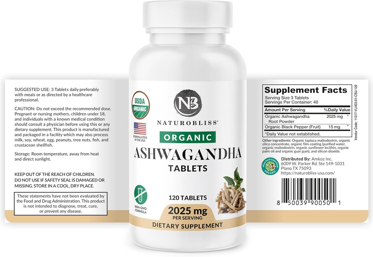 Suplementos de Ashwagandha NaturoBliss 2025mg 120 Tabletas