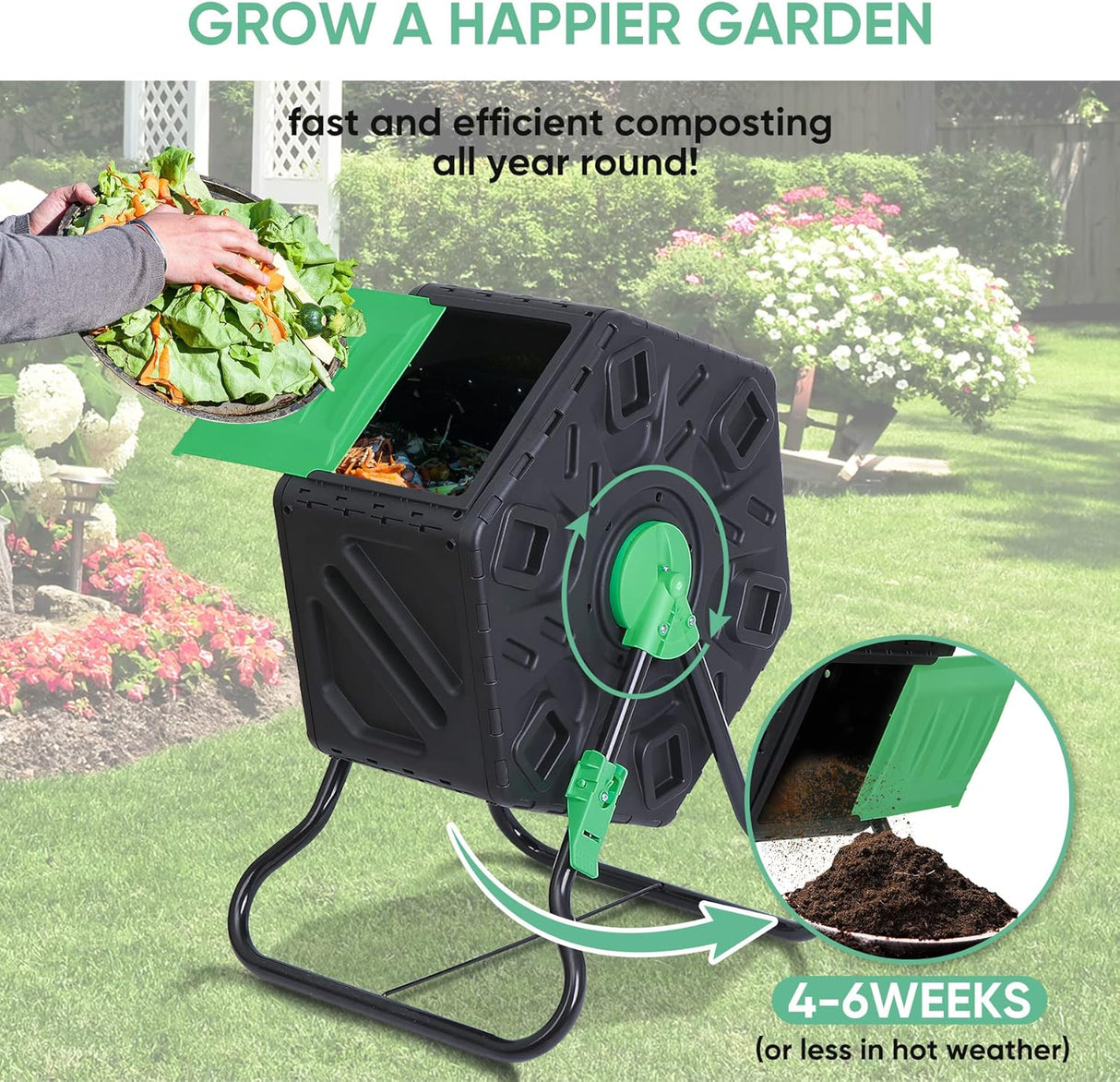 Compostador HomGarden 18.5 Gal, Cámara Única, Puerta Deslizante