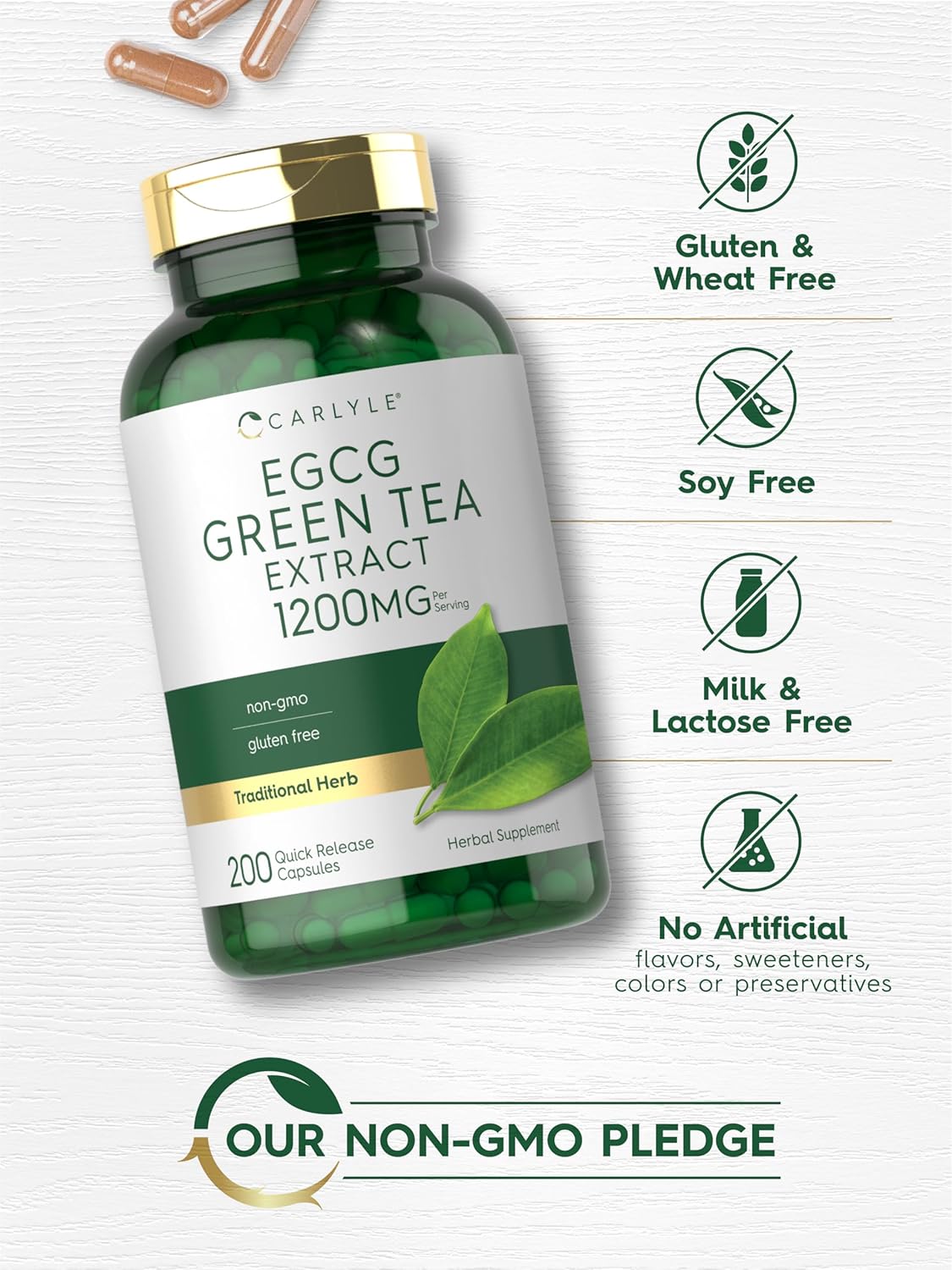 Suplemento de extracto de té verde Carlyle EGCG 1200mg 200 cápsulas