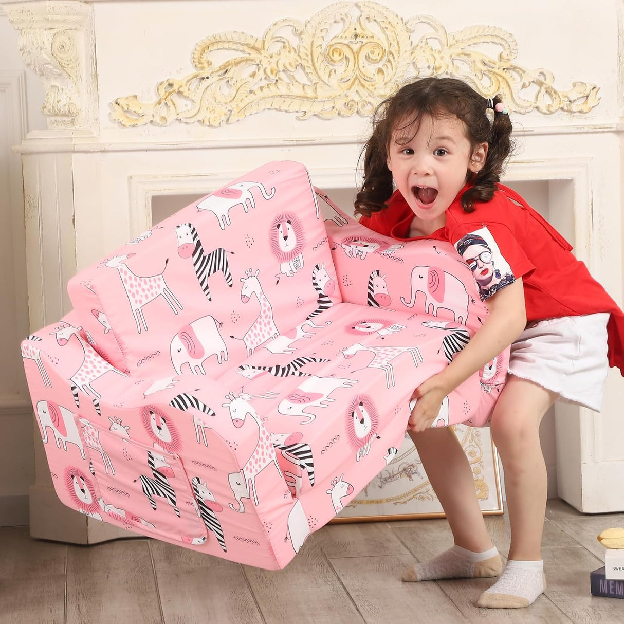 Silla infantil rosa, convertible a cama para niñas y niños