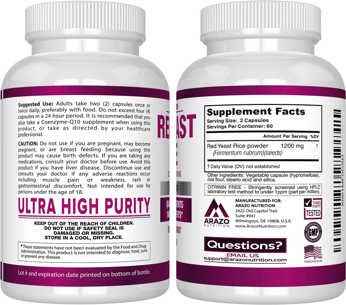 Suplemento Rojo Levadura Arroz Extracto 1200 mg Vegetariana