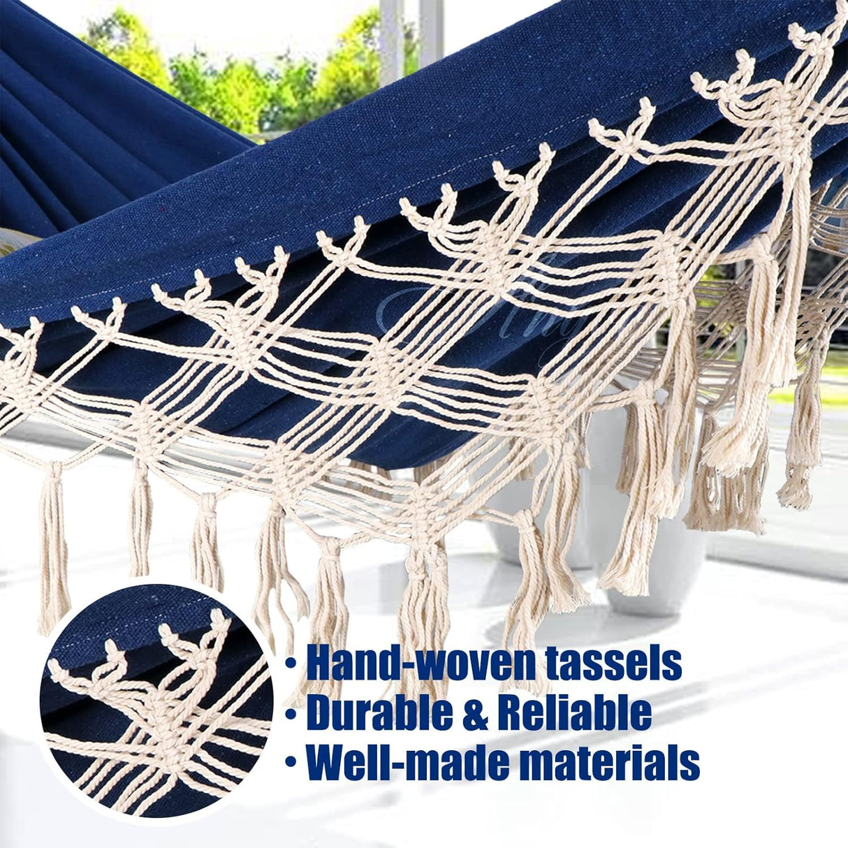 Hamaca Anyoo Garden Algodón Deluxe con Tassels, 450lbs