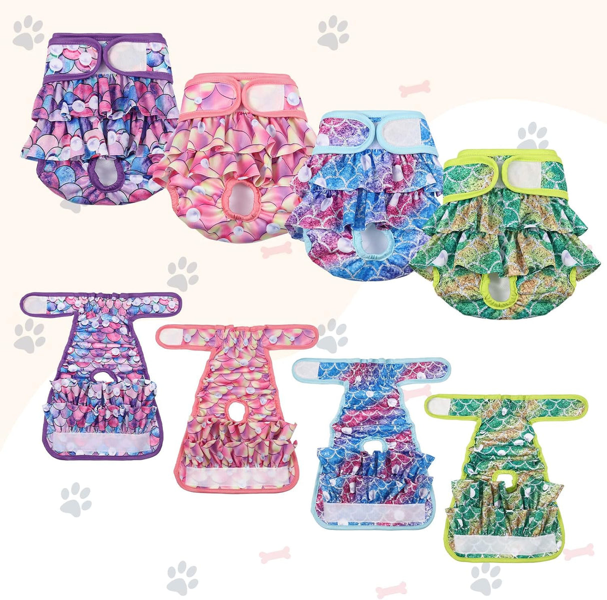 Paquete de 4 pañales para perras, pañales lavables para perras (M, sirena)