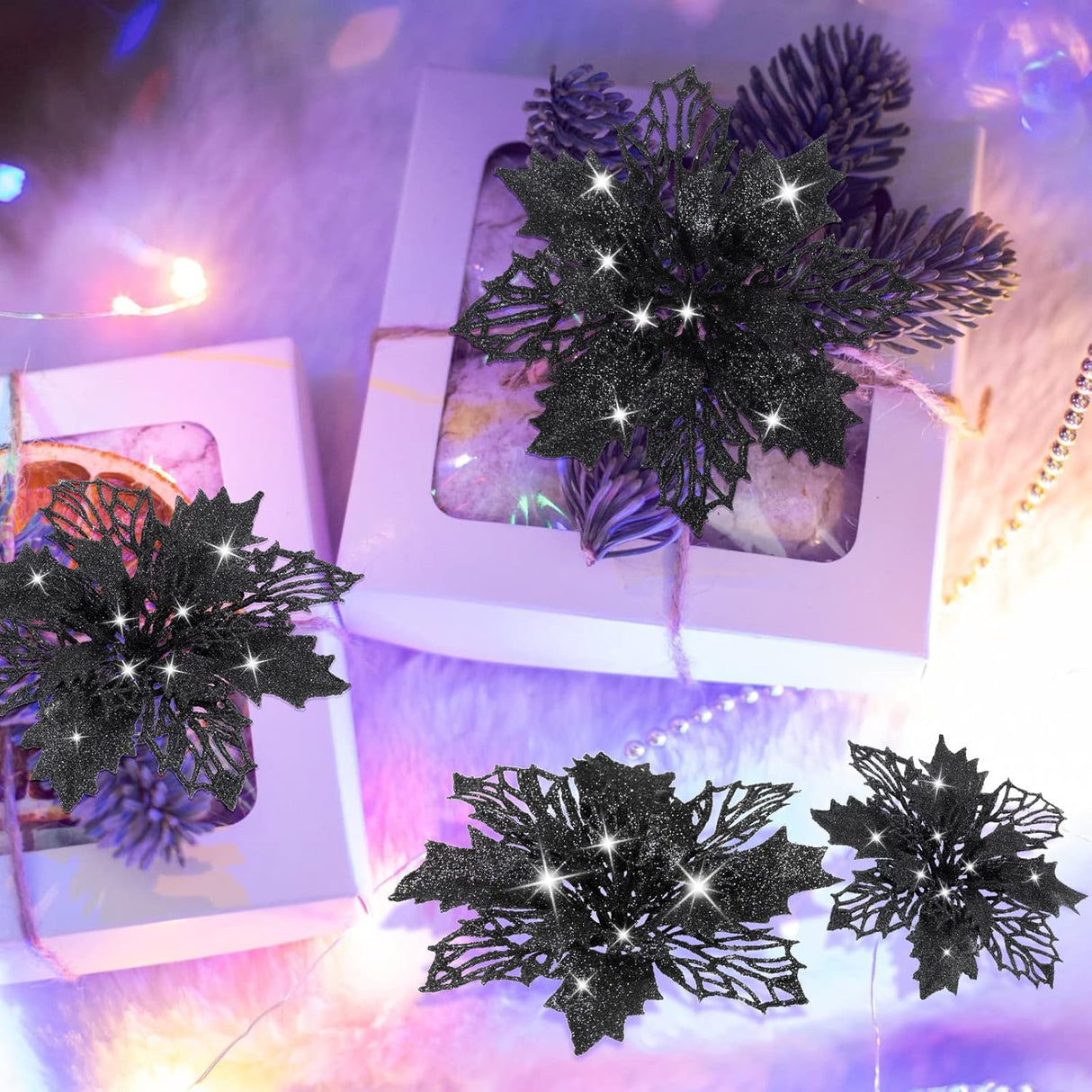 24 Piezas Flores Artificiales Poinsettia Decoraciones Navidad