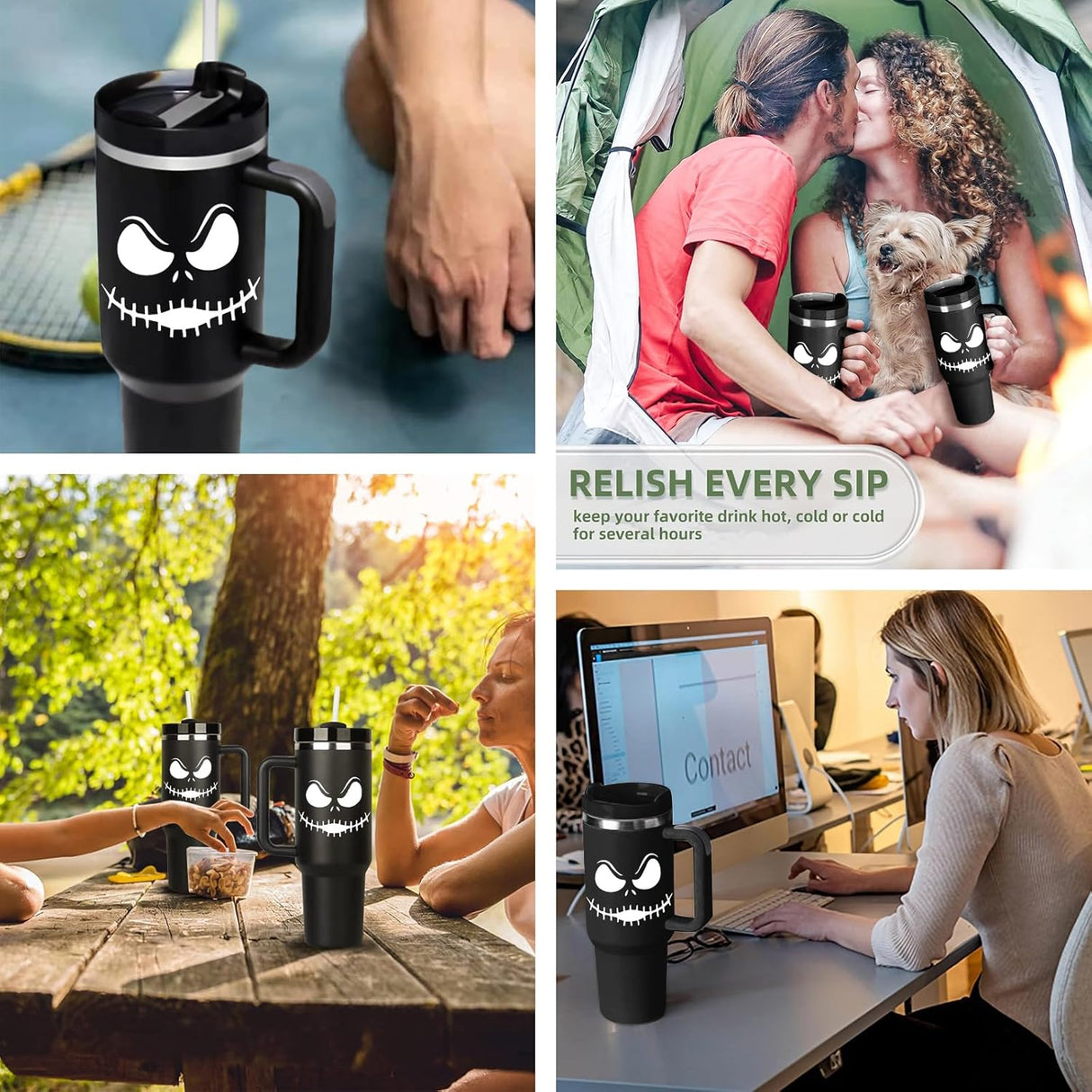 Taza de Acero Inoxidable Jack Skellington 40OZ con Asa y Popote