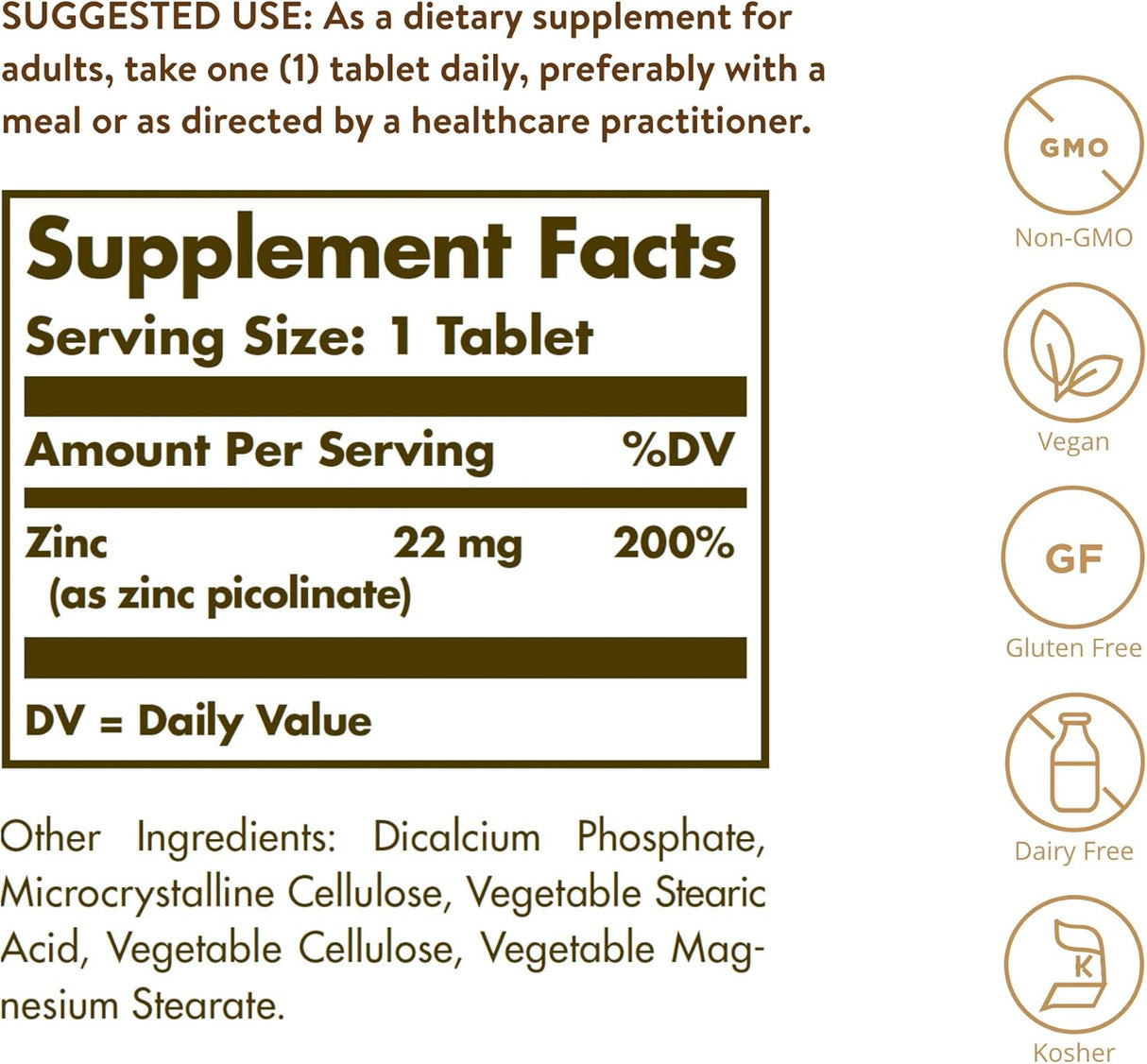 Suplementos Alimenticio Picolinato de zinc de 22 mg 100 tab